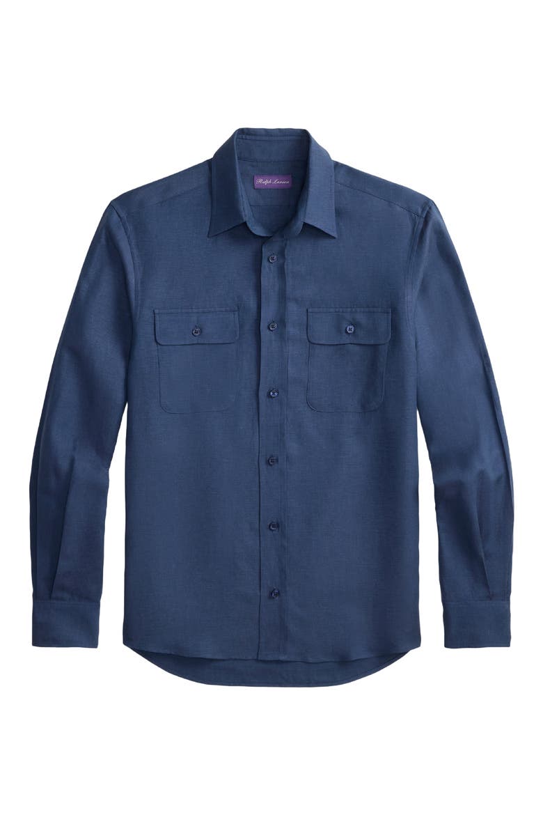 Silk & Linen Button-Up Shirt, Alternate, color, BLUE