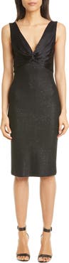St. John Evening Satin Bodice Sequin Honeycomb Knit Sheath Dress