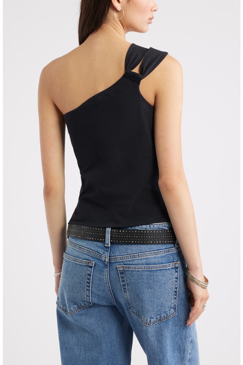 Stretch Cotton One-Shoulder Tank, Alternate, color, BLACK