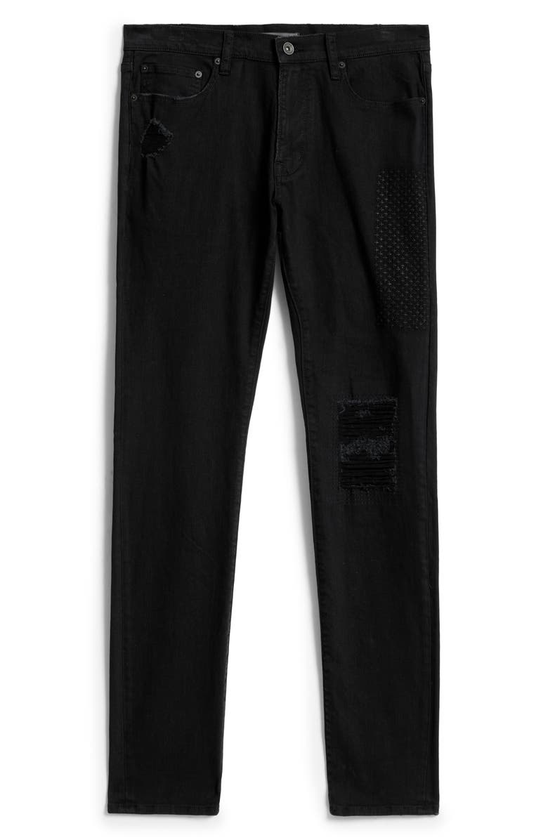 John Varvatos Luks Rip & Repair Skinny Jeans, Alternate, color, Black