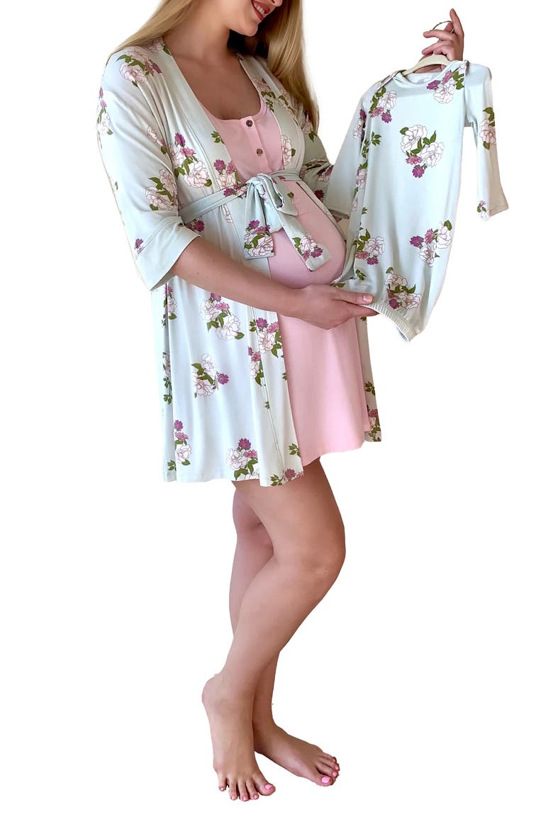 Carolyn During & After 4-Piece Maternity/Nursing Sleep Set for Mom & Baby, Alternate, color, PEONY