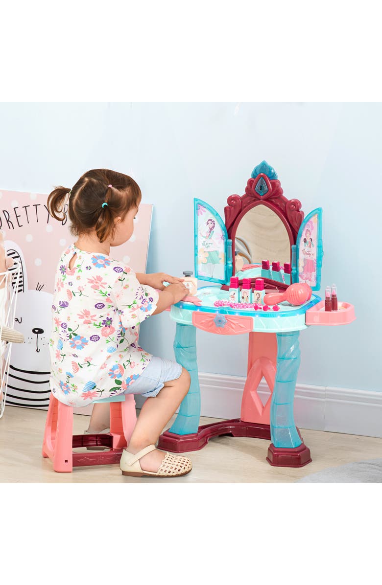 Qaba Kids Vanity Set with Chair, 31-Piece Collection, Mirror, Music, Light, Alternate, color, Blue