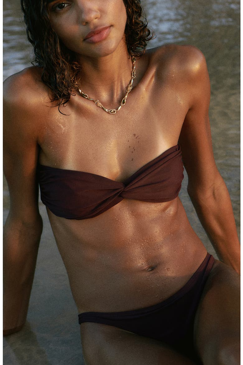 Twist Front Bandeau Bikini Top, Alternate, color, WINE