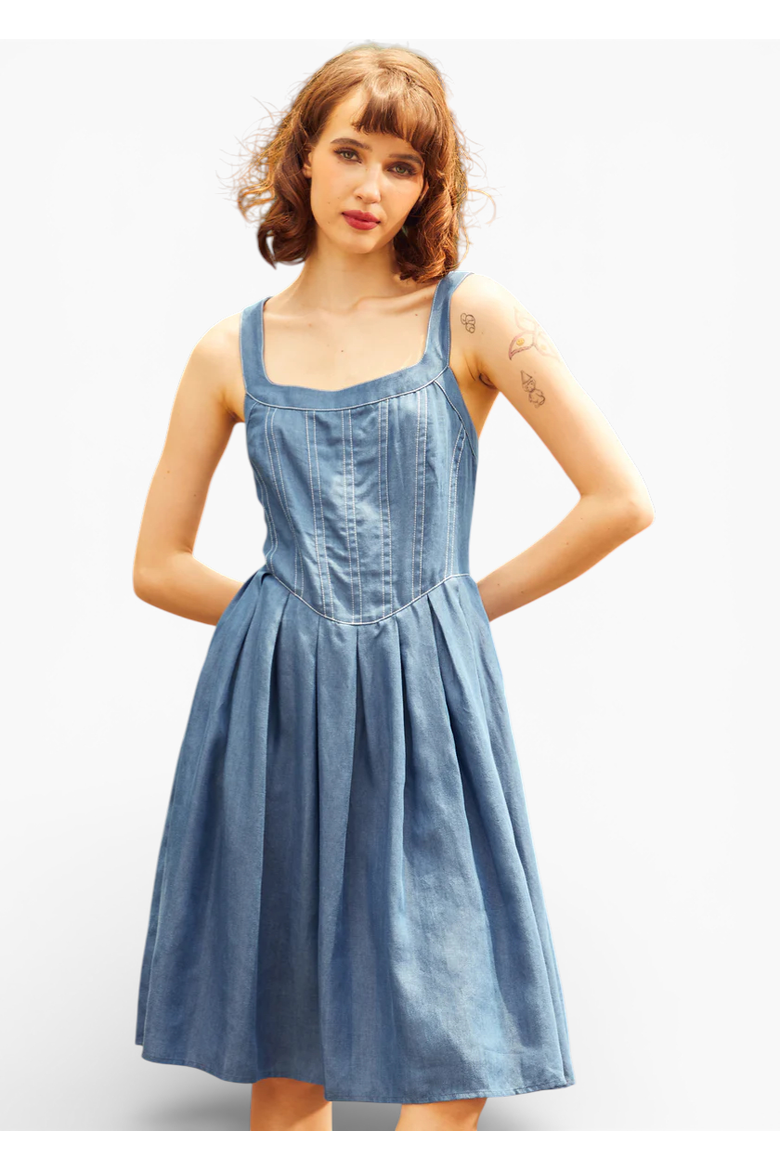 Meet Me on Main Street Chambray Dress, Main, color, Vintage Blue