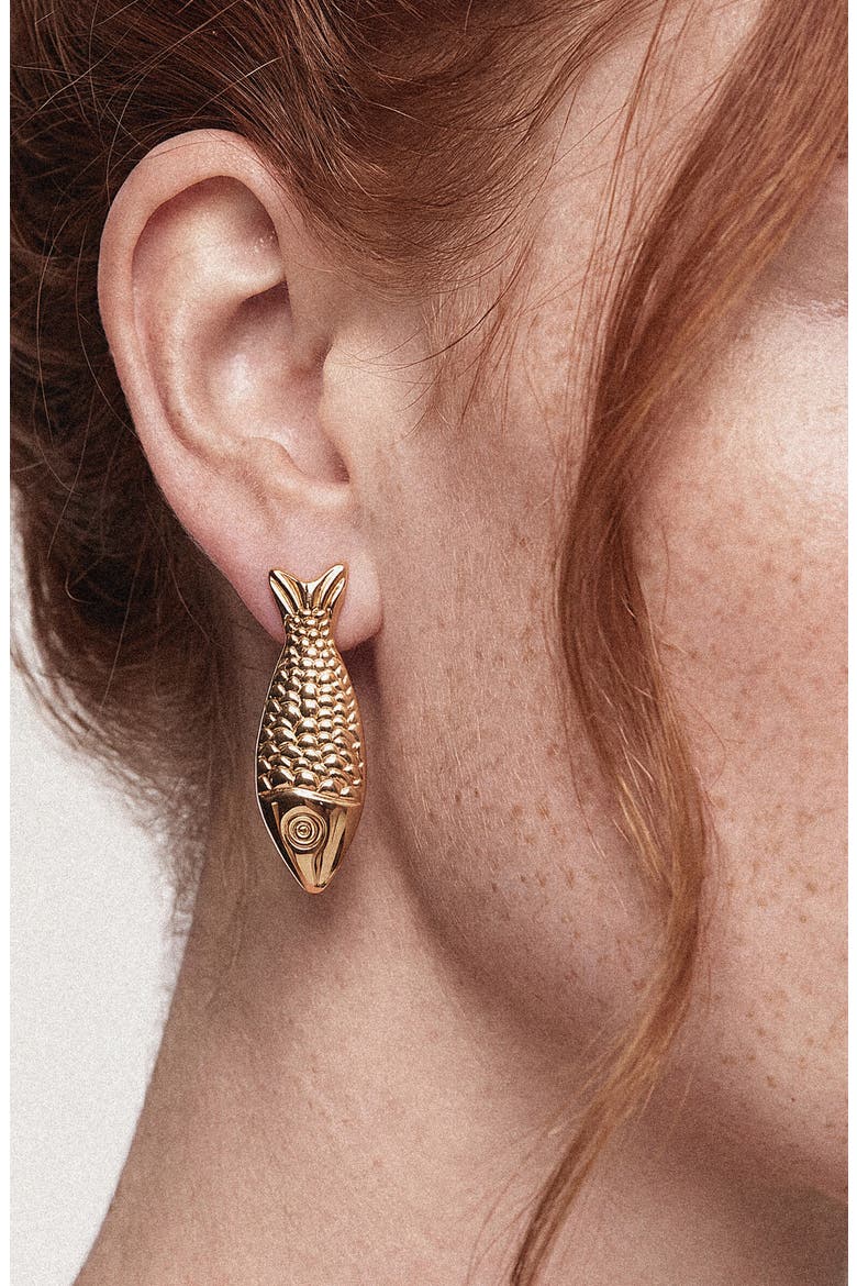 Fish Drop Earrings, Alternate, color, GOLD