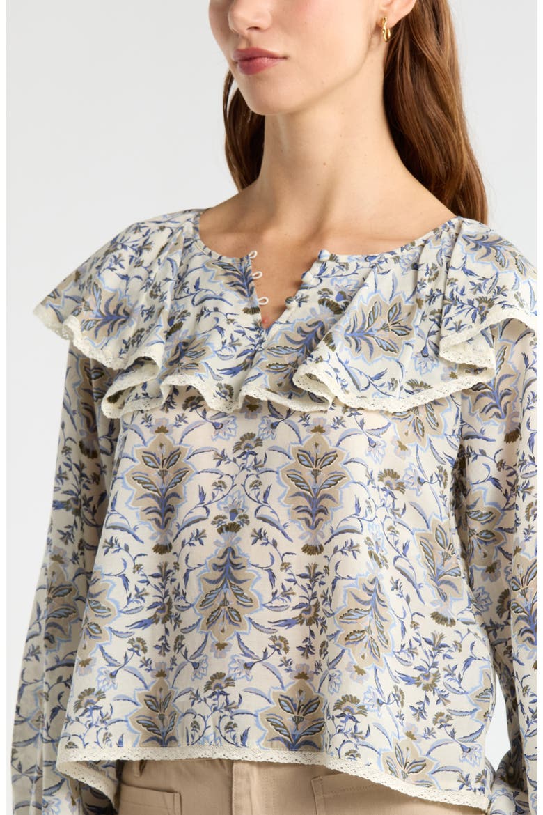 Ruffle Collar Top, Alternate, color, IVORY SHELL WILLOW FLORAL