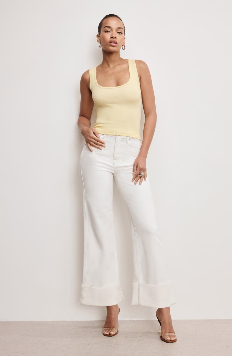 Good American Scoop Neck Micro Rib Tank, Alternate, color, Light Ray