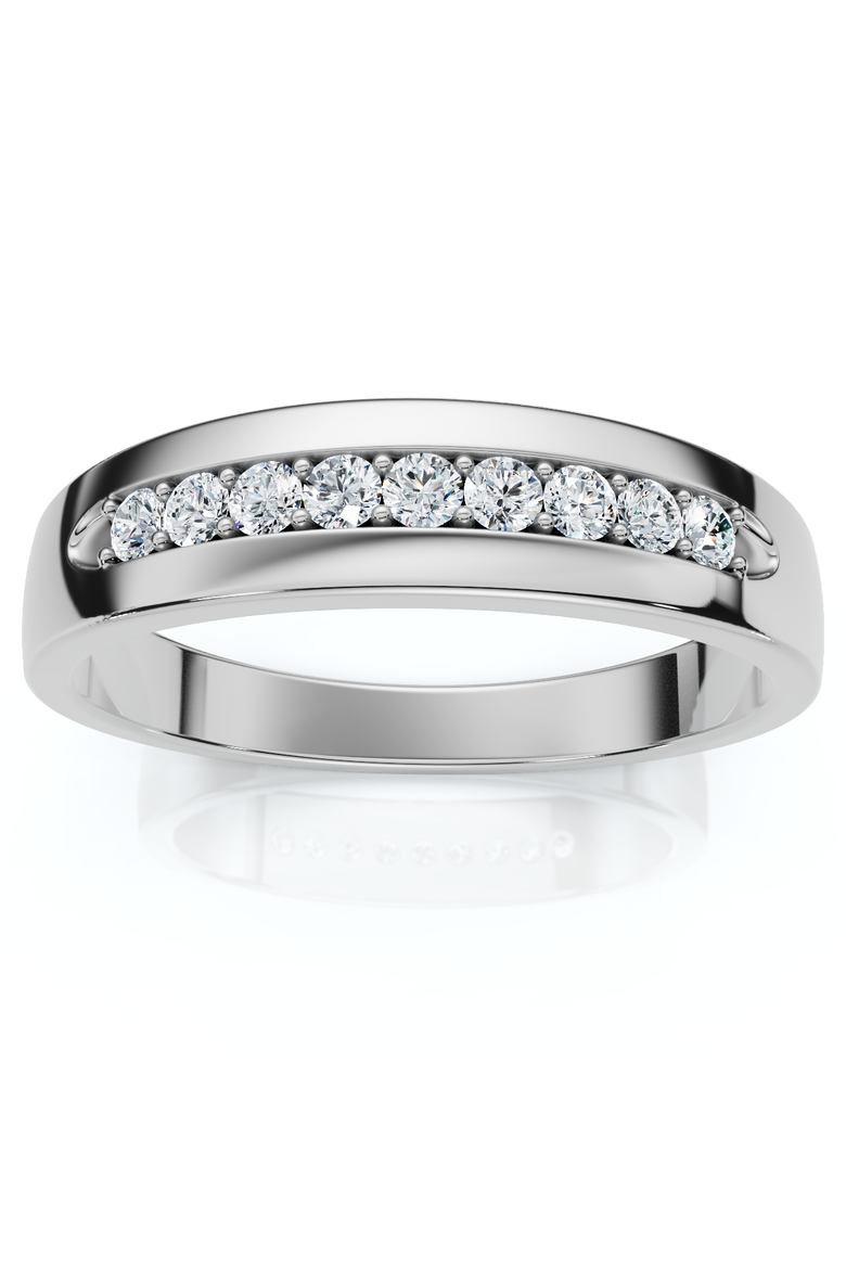 Men's 1/4Ct Polished Diamond Wedding Ring 14k Gold or Platinum Lab Grown EF/VS, Main, color, 14k White Gold