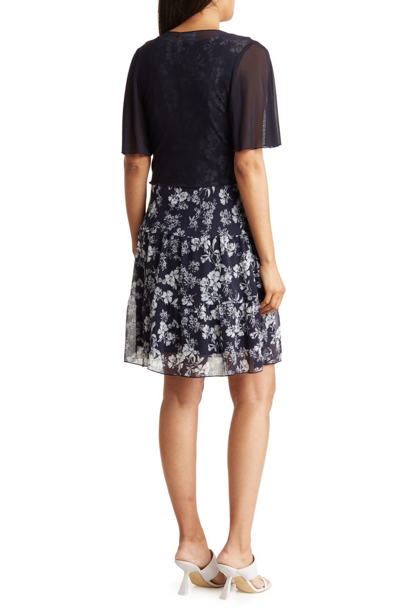 Connected Apparel Fit & Flare Floral Dress with Shrug, Alternate, color,