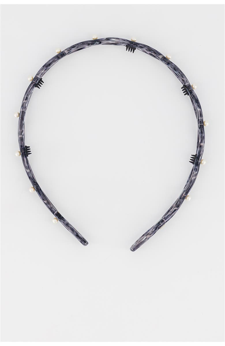 Alexandre de Paris Cutout Ultracomfort Acetate And Pearls Headband, Alternate, color, Black