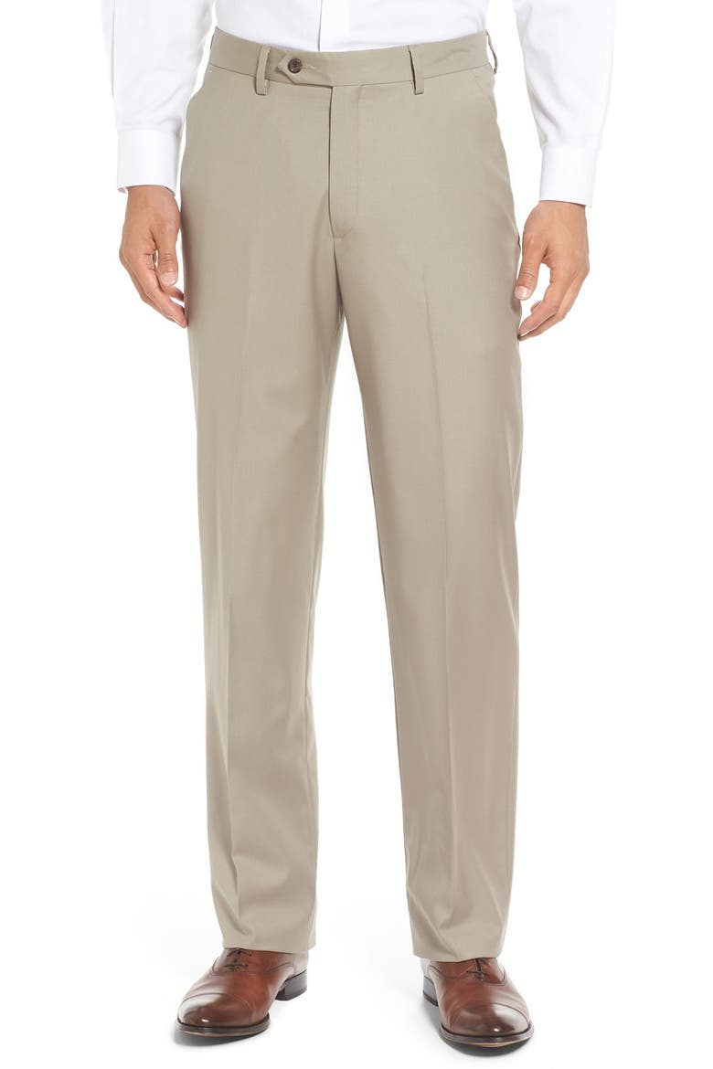 Flat Front Solid Super 130s Wool Gabardine Trousers, Main, color, TAN