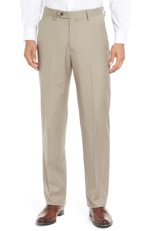 Flat Front Solid Super 130s Wool Gabardine Trousers