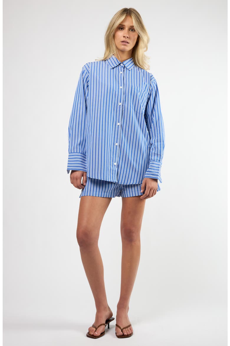 Seaside Stripe Cotton Blend Button-Up Shirt, Alternate, color, BLUE