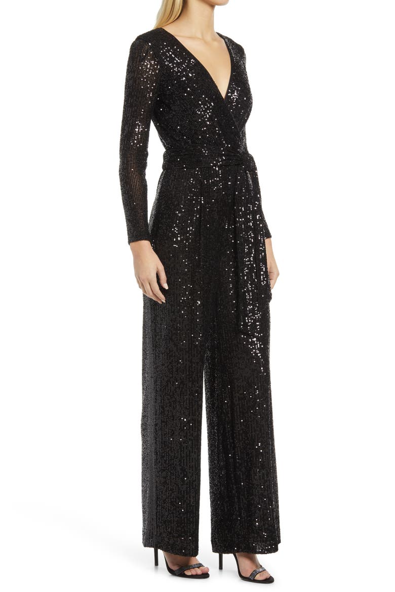 Long Sleeve Sequin Jumpsuit, Alternate, color, BLK