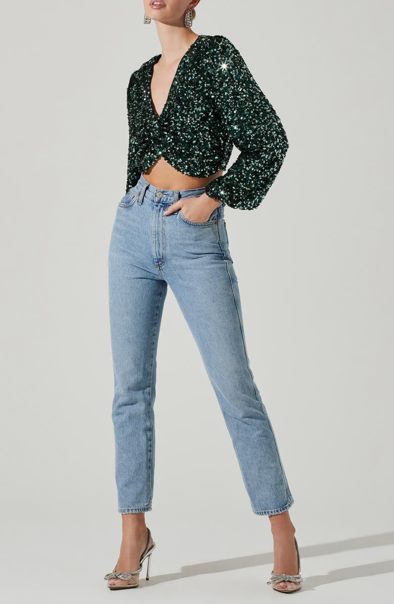 ASTR the Label Nix Twist Sequin Crop Top, Alternate, color, Green