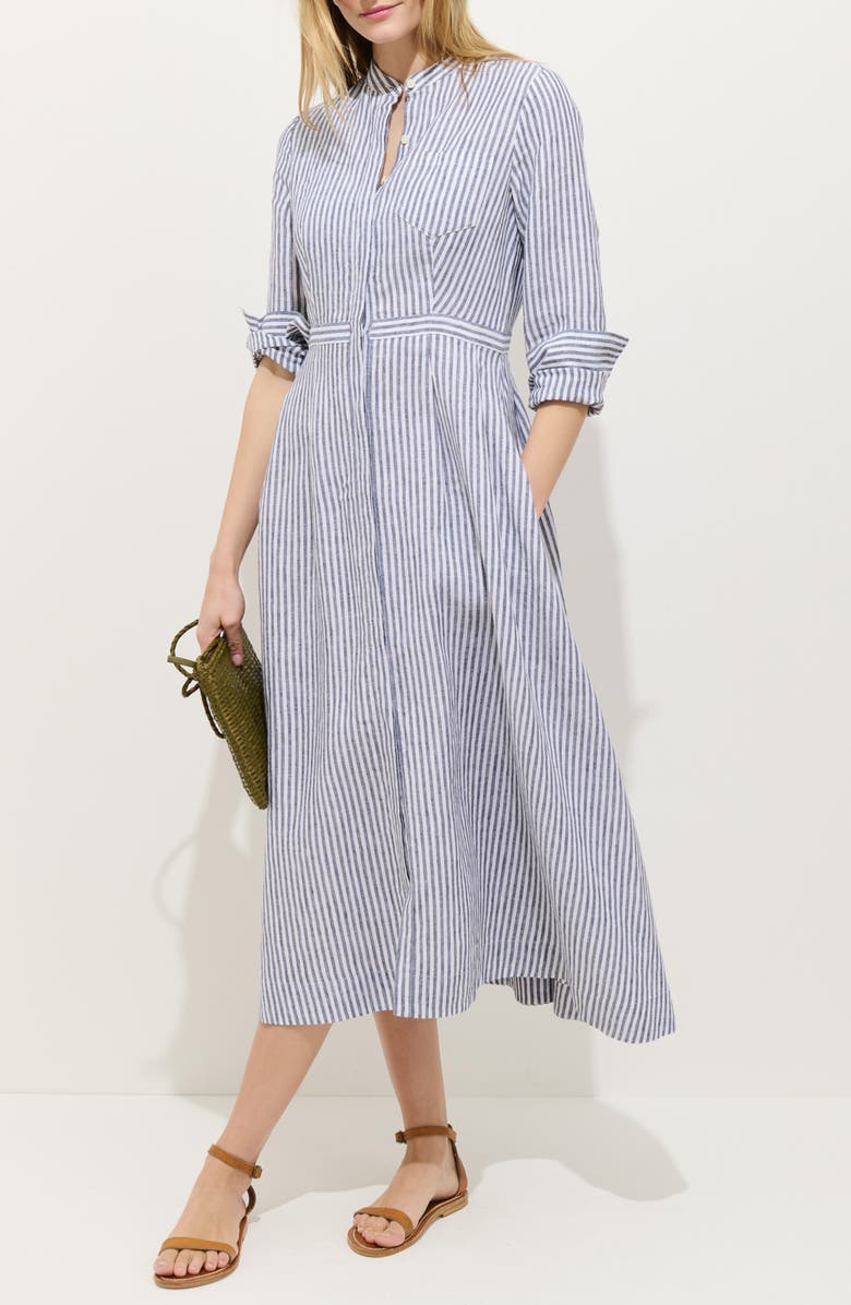 Alex Mill Isabella Long Sleeve Stripe Linen Shirtdress, Alternate, color, Navy / Ivory