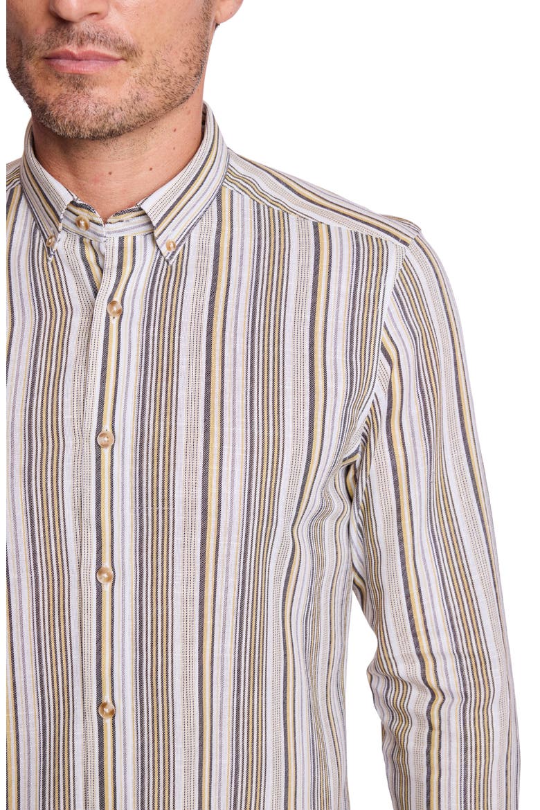 Brian Linen Blend Button-Down Shirt, Alternate, color, GOLDEN ASH STRIPE