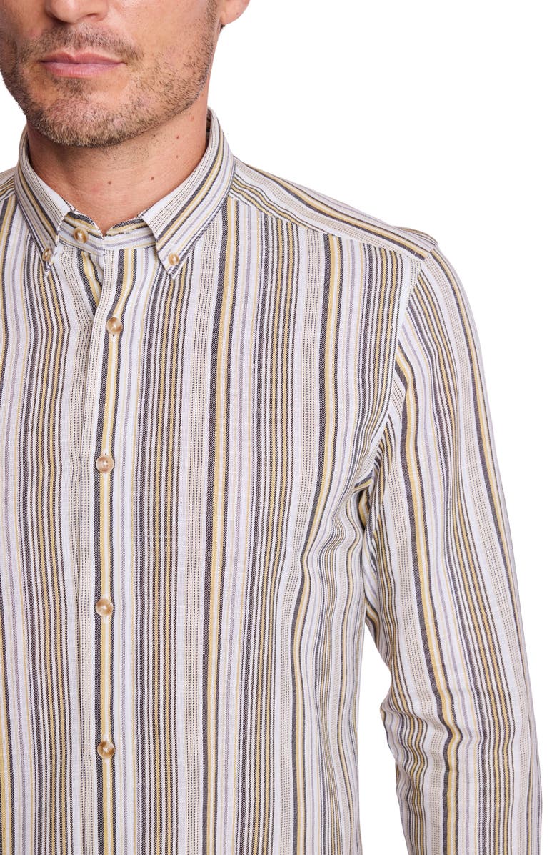 PAISLEY & GRAY Brian Linen Blend Button-Down Shirt, Alternate, color, Golden Ash Stripe