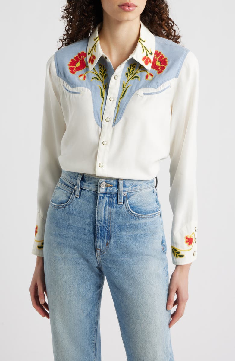 THE GREAT. & Stetson The Embroidered Western Shirt, Main, color, Cream W Chambray Mix
