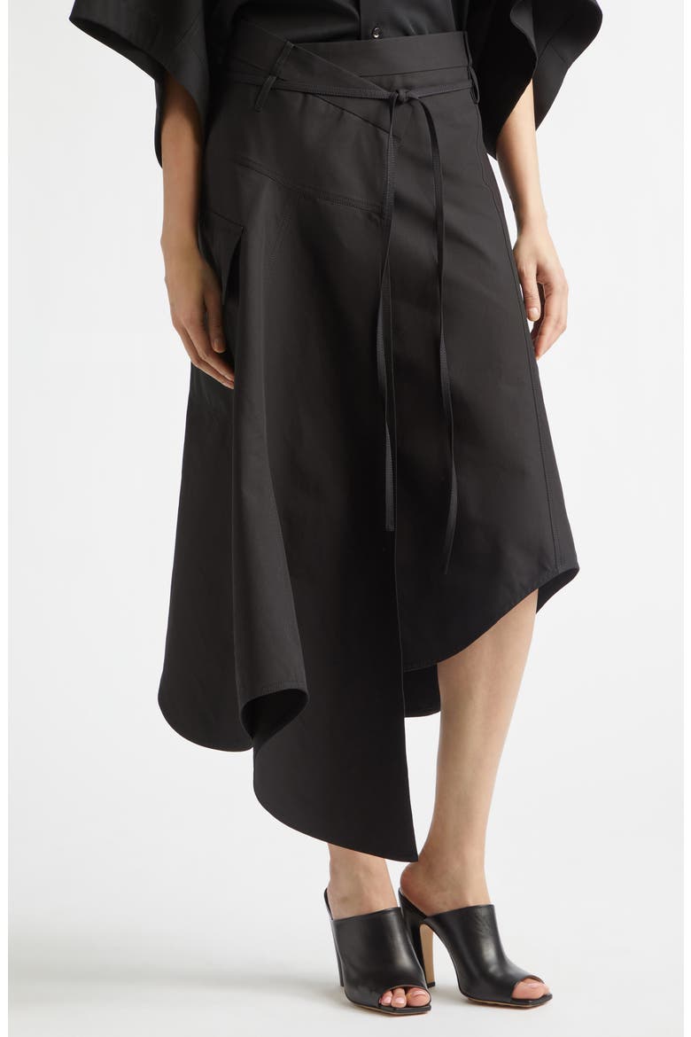 Asymmetric Compact Cotton Toile Wrap Skirt, Alternate, color, 1010 DOUBLE BLACK
