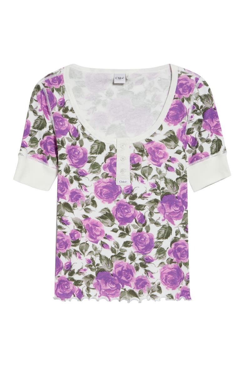 Rose Print Rib Jersey Henley, Alternate, color, WHITE - PURPLE