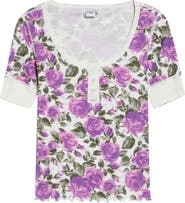 Chloé Rose Print Rib Jersey Henley