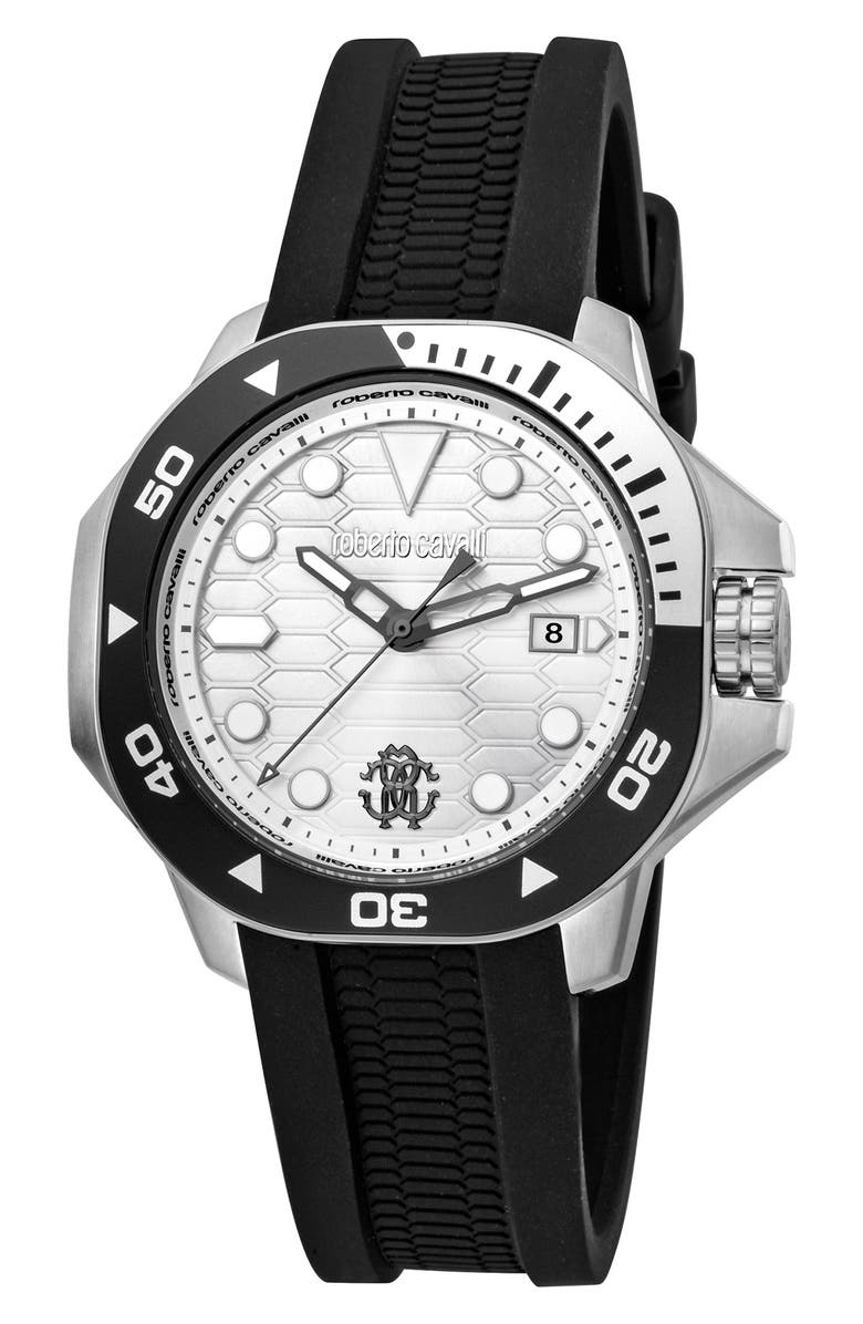 Roberto Cavalli Silicone Strap Watch, 42mm, Main, color,