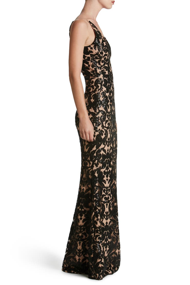 Karen Mermaid Gown, Alternate, color, BLACK/ NUDE LACE