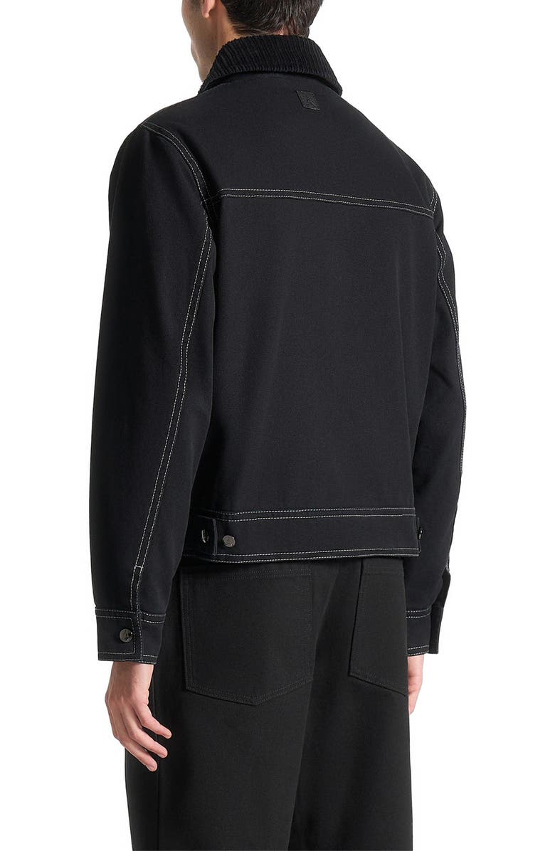 Manière De Voir Nino Clasp Detail Contrast Stitch Gabardine Jacket, Alternate, color, Black