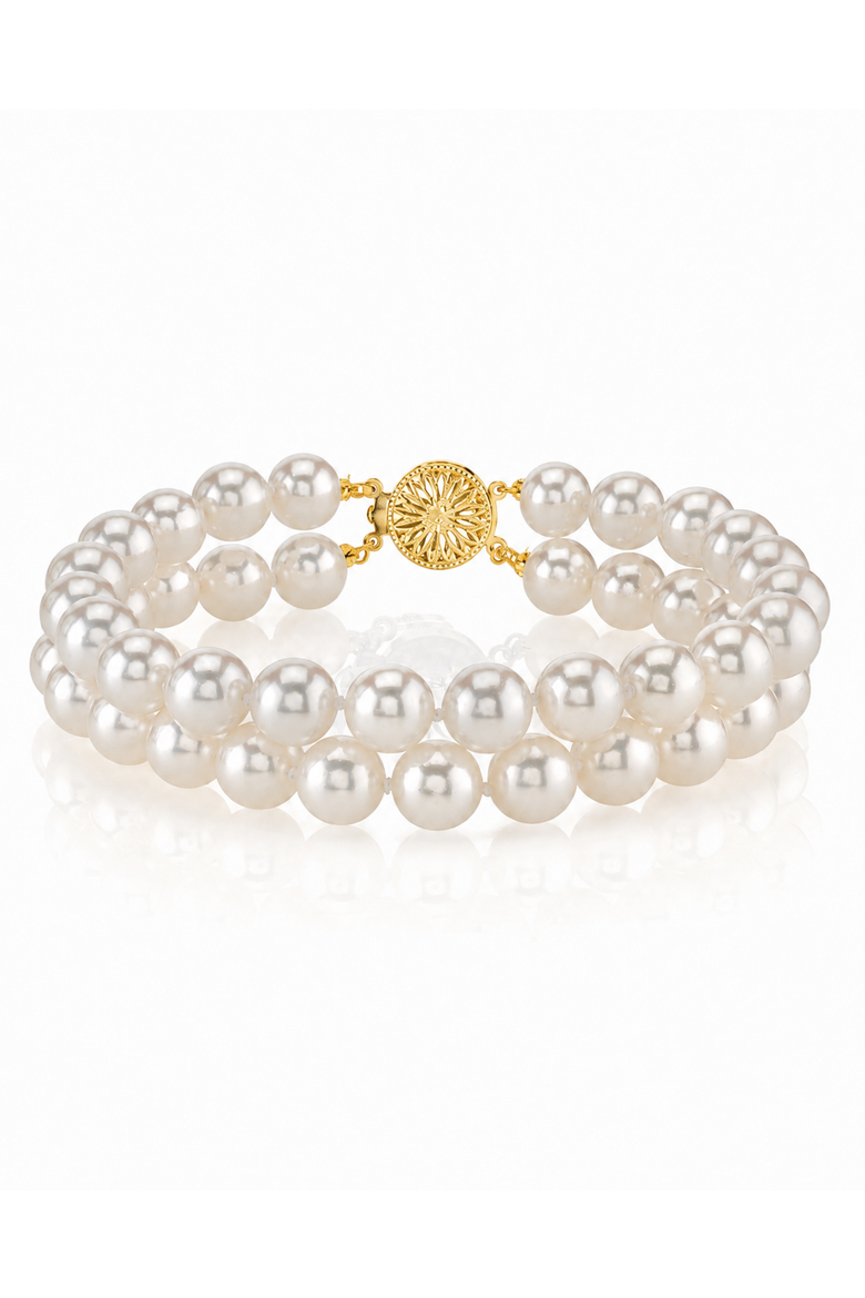 Hanadama Akoya Double Pearl Bracelet, Main, color, Yellow Gold Clasp