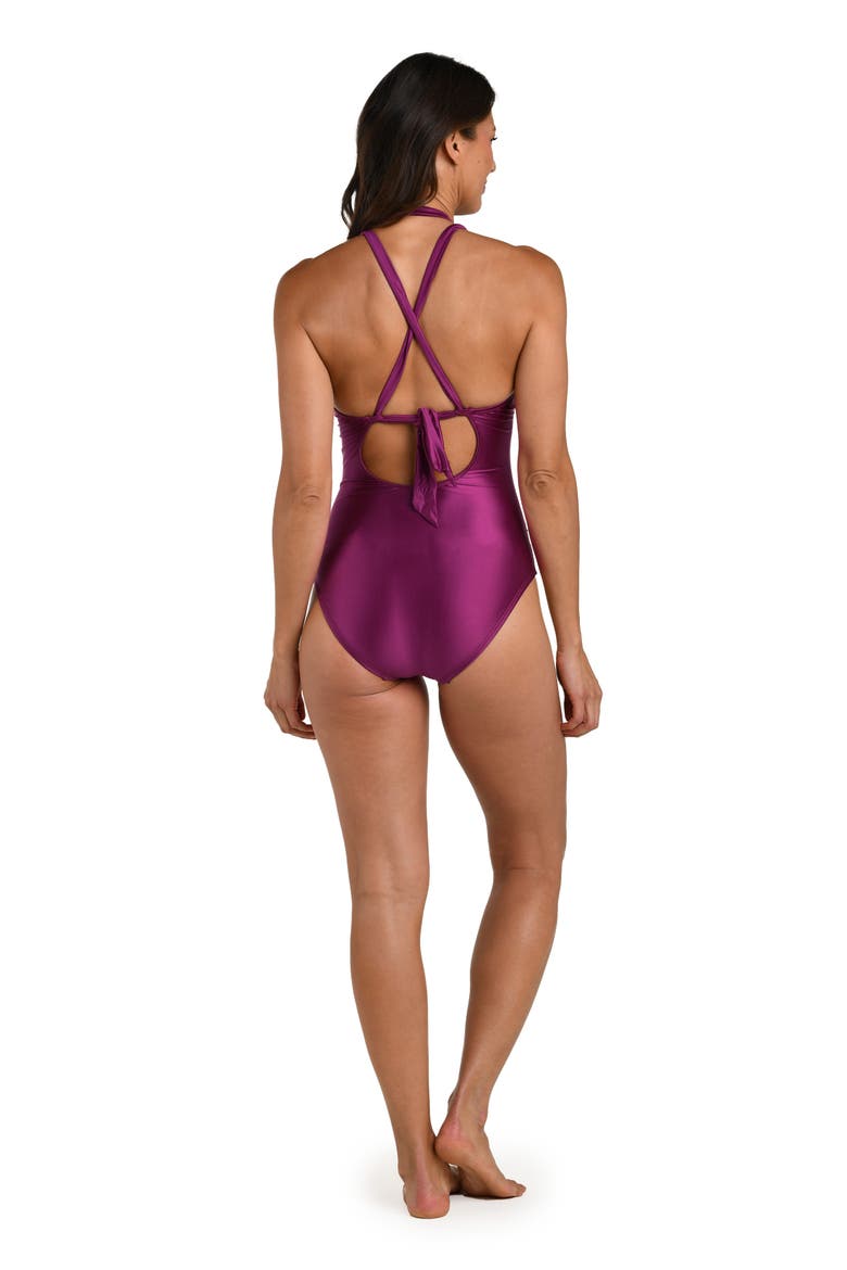 Earth High Neck One-Piece Swimsuit, Alternate, color, BERRY