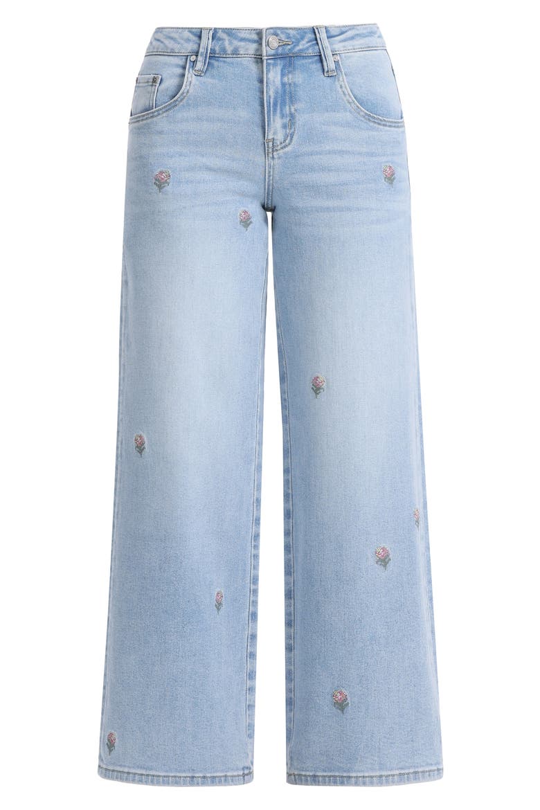Embroidered Mid Rise Wide Leg Jeans, Alternate, color, LIGHT BLUE