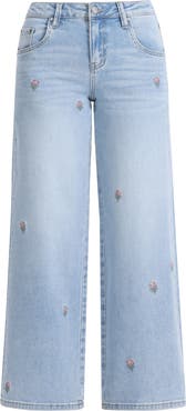 Bayeas Embroidered Mid Rise Wide Leg Jeans
