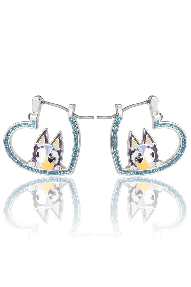 Heart Hoop Earrings Official License, Silver Flash-Plated with Enamel Bluey Pendant, Main, color, Blue