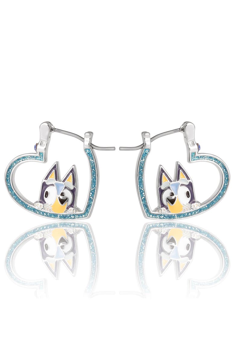 BLUEY Heart Hoop Earrings Official License, Silver Flash-Plated with Enamel Bluey Pendant, Main, color, Blue