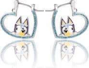 BLUEY Heart Hoop Earrings Official License, Silver Flash-Plated with Enamel Bluey Pendant