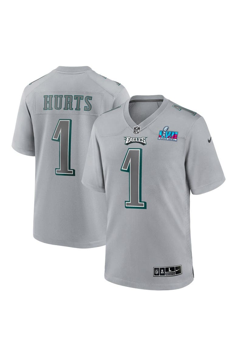 Men's Nike Jalen Hurts Gray Philadelphia Eagles Super Bowl LVII Patch Atmosphere Fashion Game Jersey, Main, color, Gray