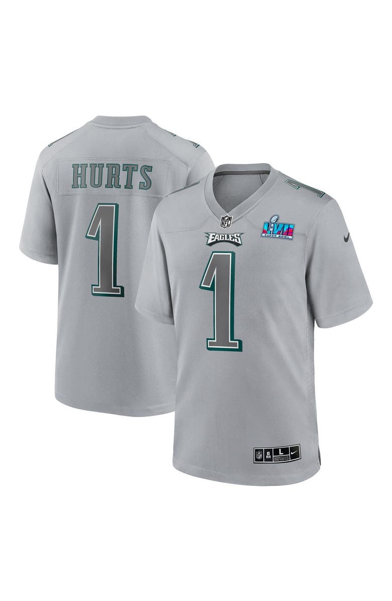 Nike Men's Nike Jalen Hurts Gray Philadelphia Eagles Super Bowl LVII Patch Atmosphere Fashion Game Jersey, Main, color, 