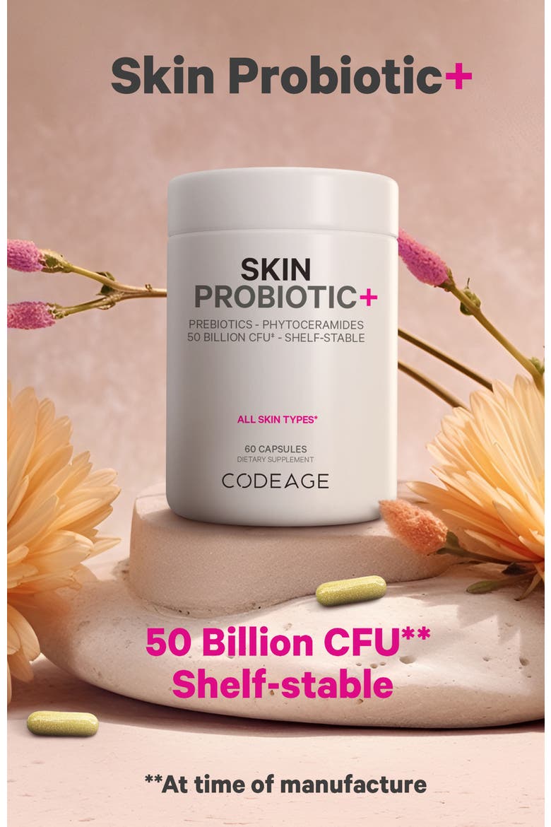 Skin Probiotics 50 Billion CFU + Prebiotics Supplement, Alternate, color, White