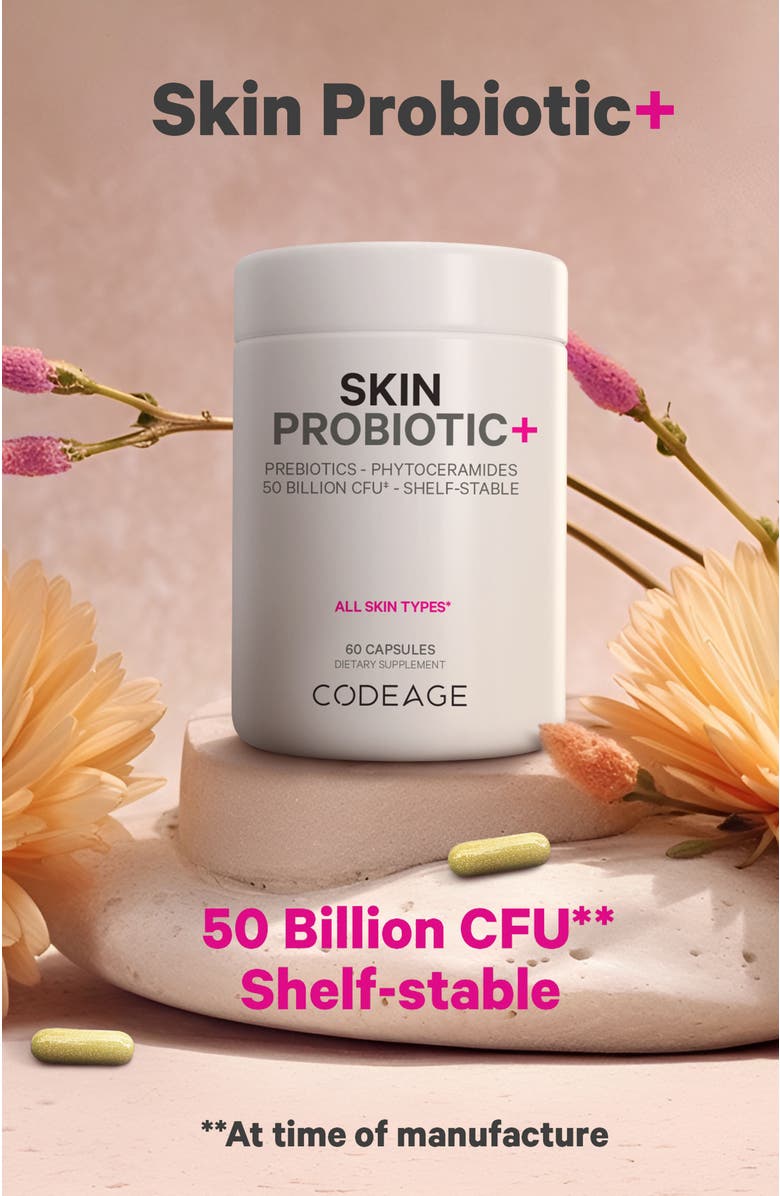 Codeage Skin Probiotics 50 Billion CFU + Prebiotics Supplement, Alternate, color, White
