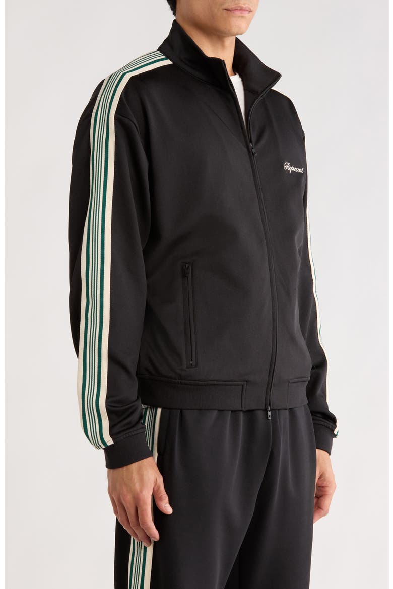Embroidered Logo Tape Stripe Track Jacket, Alternate, color, JET BLACK