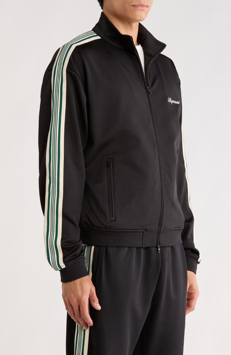 Represent Embroidered Logo Tape Stripe Track Jacket, Alternate, color, Jet Black
