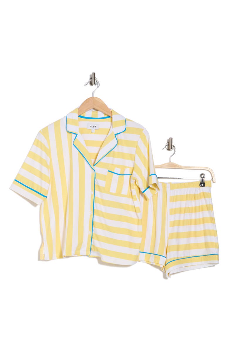 DKNY Stripe Cotton Blend Top & Shorts Pajamas, Alternate, color, 