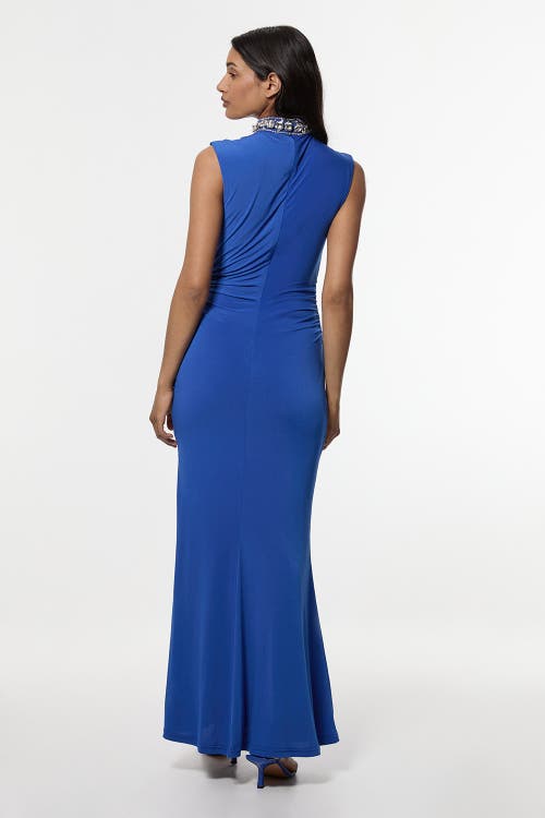 Karen Millen Embellished Jersey Crepe Maxi Dress In Blue