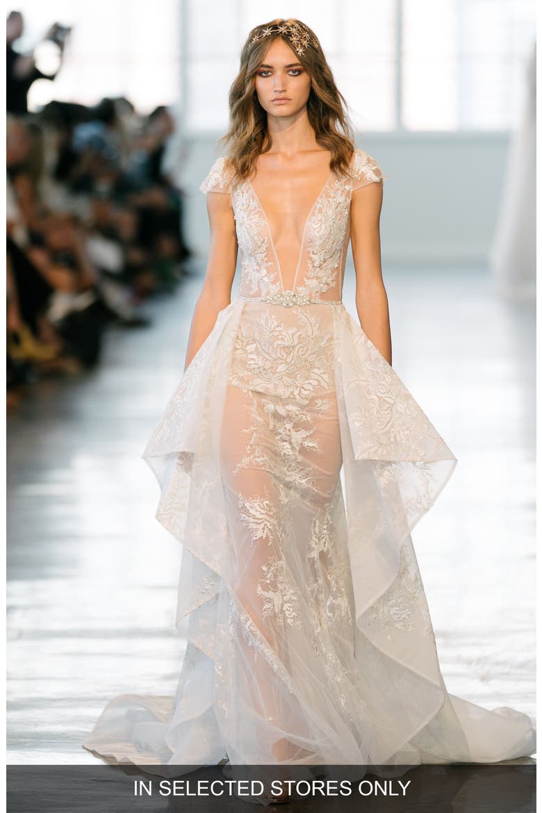 Embellished Illusion Gown, Main, color, IVORY