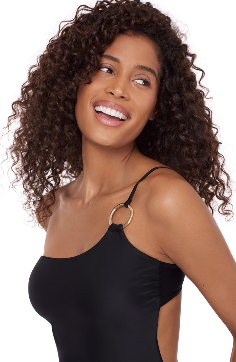 Steve Madden One-Shoulder Cutout One-Piece Swimsuit, Alternate, color, Raven Black