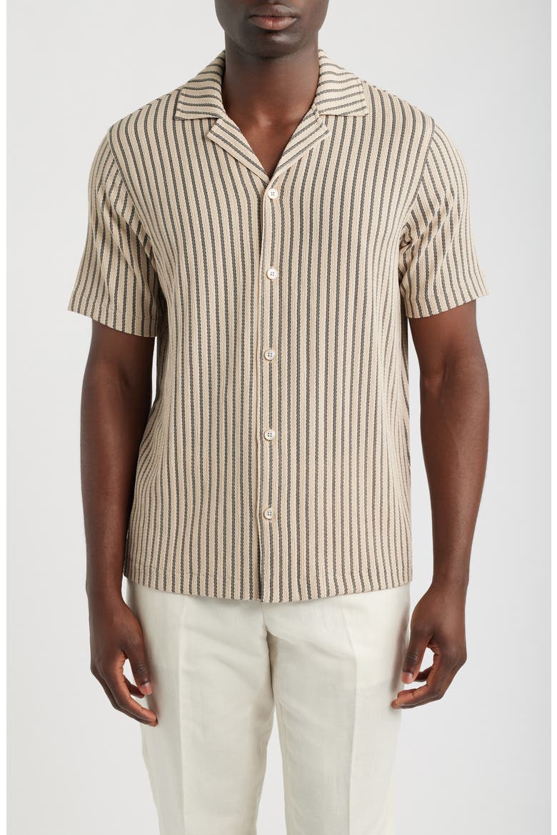 Griff Stripe Camp Shirt, Main, color, STONE/ GREY