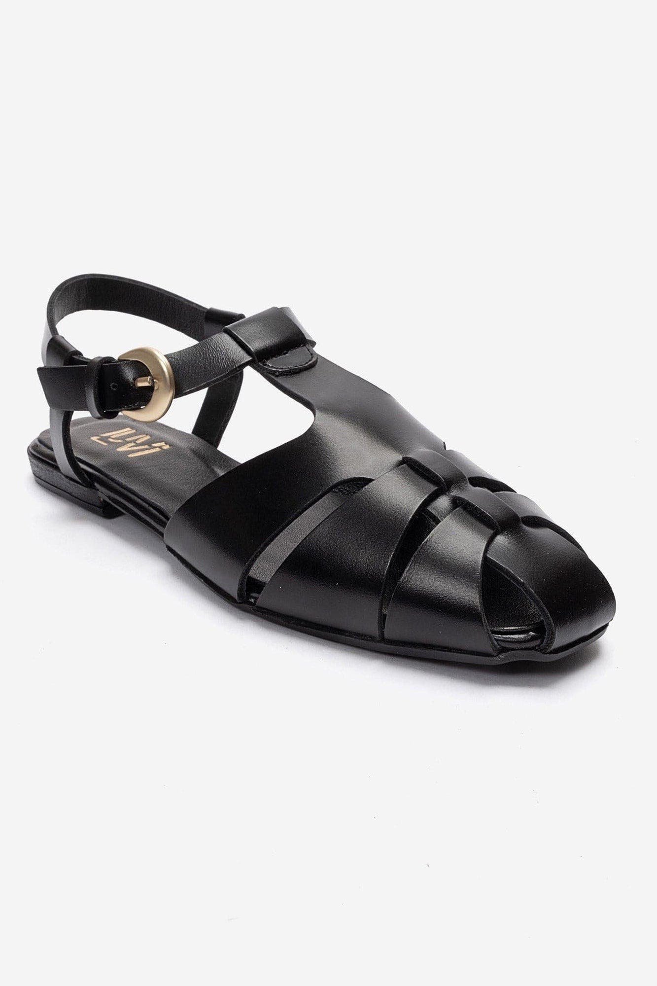 Jandor Leather Ankle Strap Flat Sandal, Main, color, Black