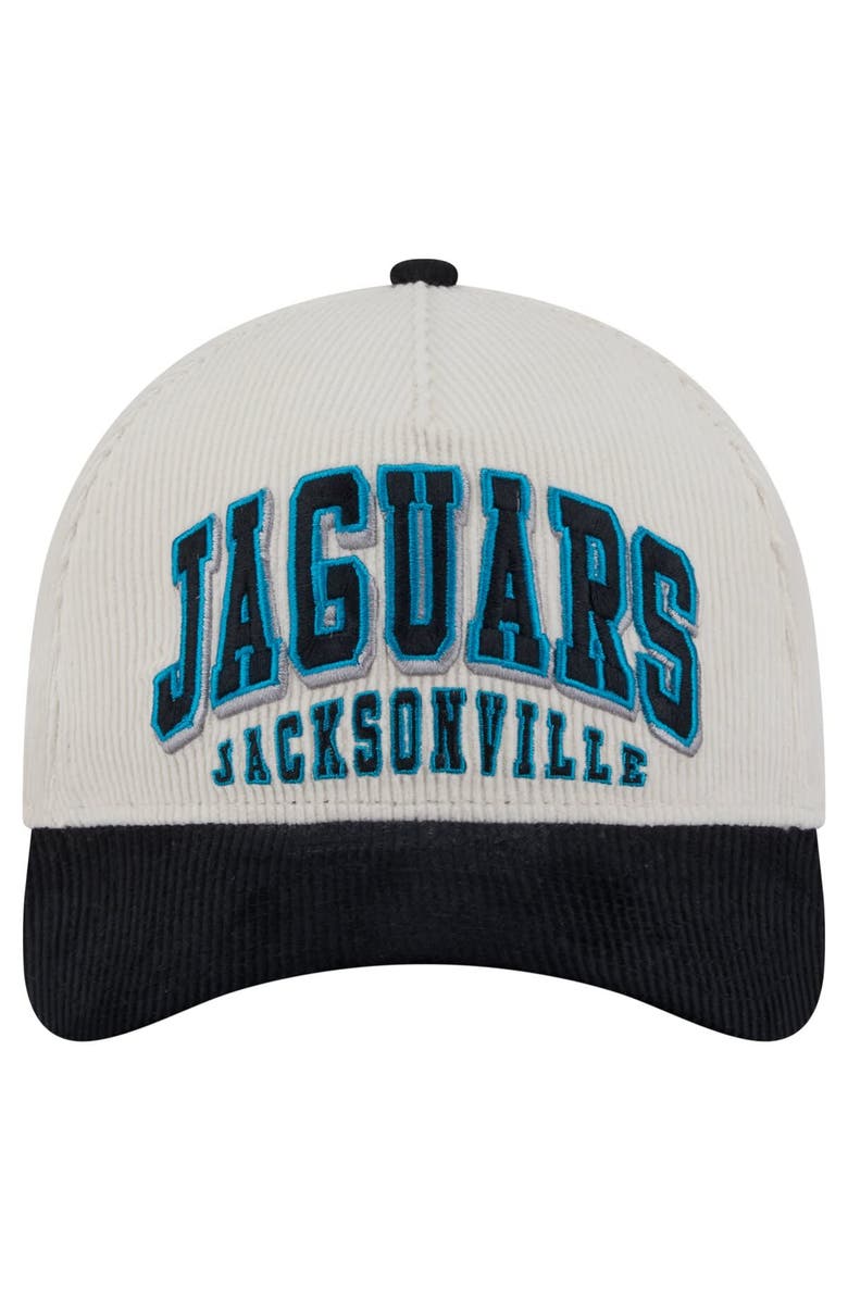 New Era Men's New Era  Cream/Black Jacksonville Jaguars Throwback Two-Tone Sided Corduroy 9FORTY A-Frame Adjustable Hat, Alternate, color, 