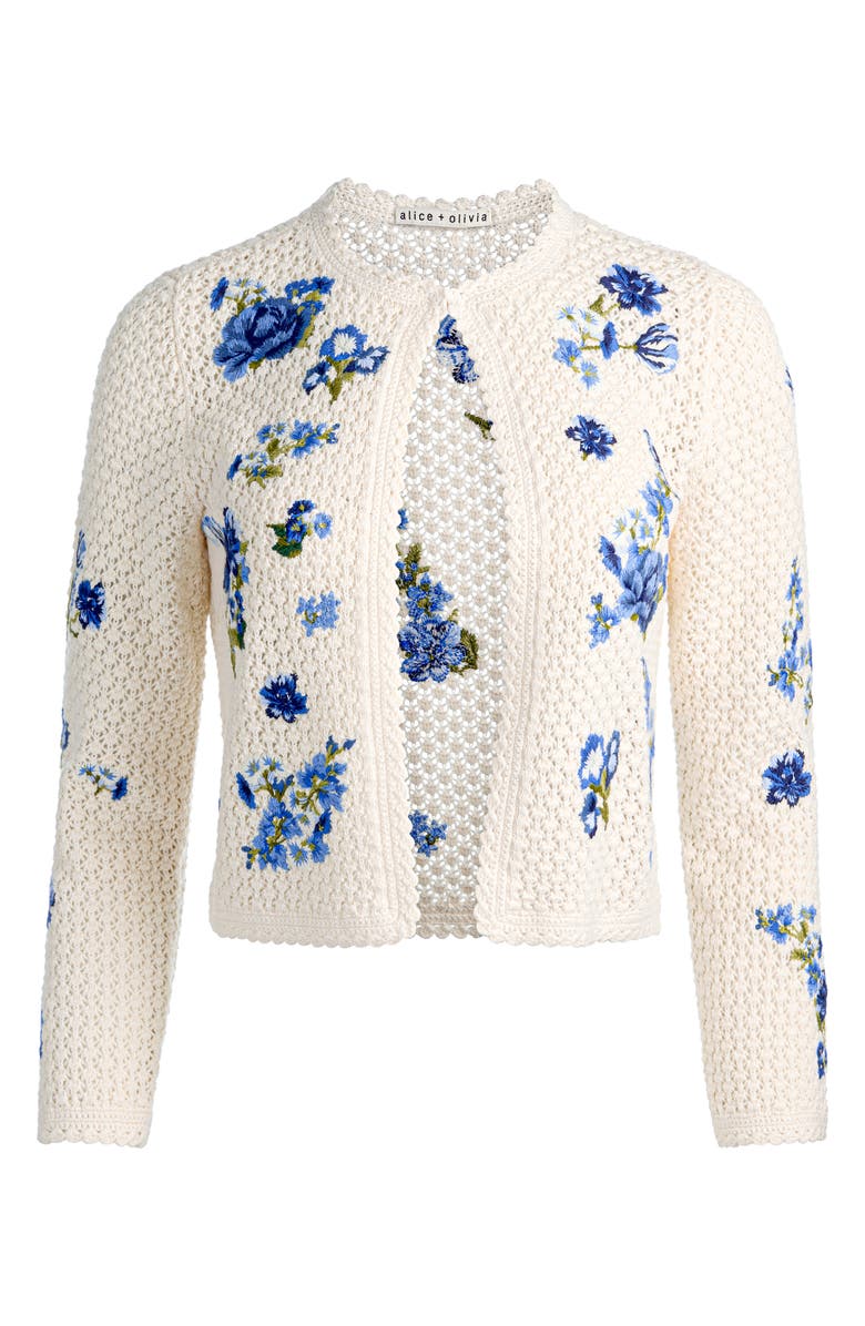 Alice + Olivia Anderson Floral Embroidered Cotton & Wool Cardigan, Alternate, color, Fleur De Paris